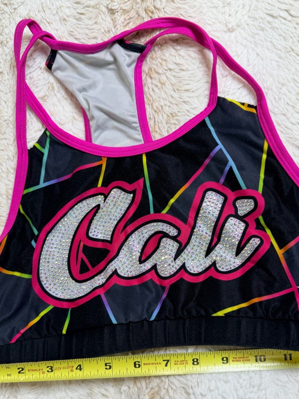 Cali All Stars Cali Rhinestone Logo Sports Bra - Black with Hot Pink Trim